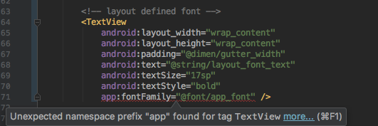 Android Studio showing app:fontFamily as error