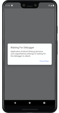 Debugging Android app launch by setting debug app